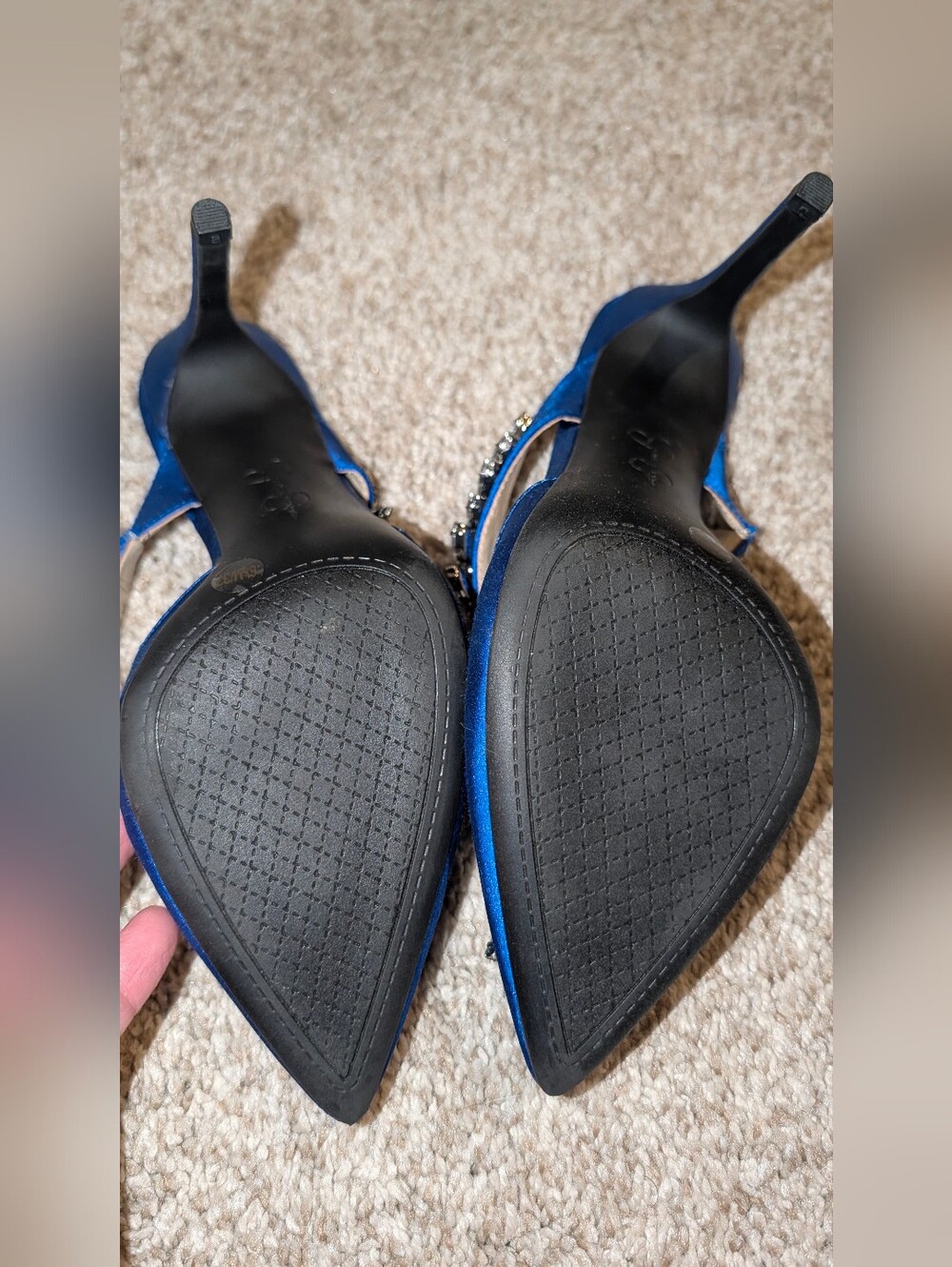 Jessica Simpson Royal Blue Embellished Satin Slingback Pumps Size 6 1/2 - Picture 6 of 8